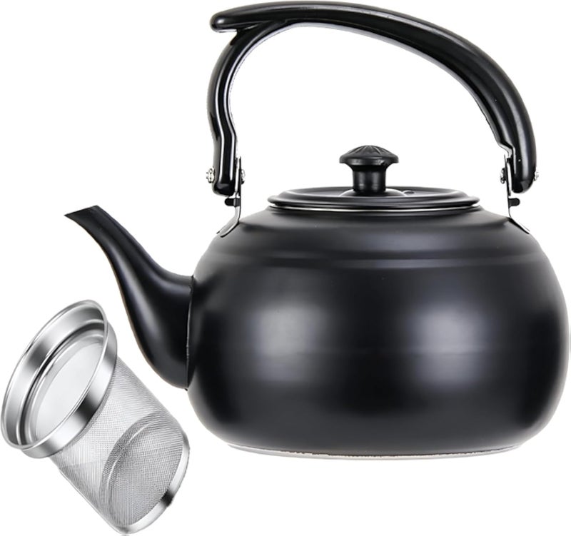 Alloy Teapot - Ergonomic 1.5 liter stove-top teapot with built-in infuser and pour spout, heat-resistant black finish, designed for hotels, restaurants, homes and kitchens, reliable performance